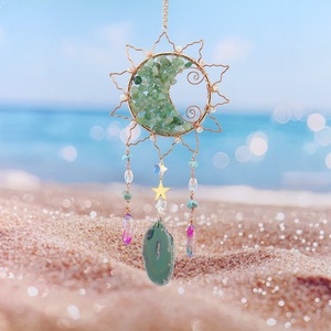 Attrape-soleil en Aventurine Verte Naturelle, Prisme de Cristal en Tranche d'Agate, Ornement Suspendu pour Décoration Murale et de Fenêtre, <span class=keywords><strong>Pierre</strong></span> de Guérison, Cadeau - Product Image 1