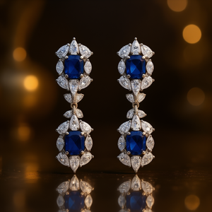 Orecchini Pendenti Blu Zaffiro alla Moda con Cristalli Taglio Marquise e Strass, Gioielli Classici da Festa per Donne - Product Image 2