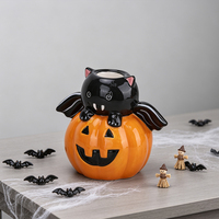 Redeco Porte-bougie en céramique en forme de citrouille fantôme, support pour bougie chauffe-plat d'Halloween, décor de table mignon Jack-o'-lantern pour la maison