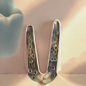 Collar de cadena de eslabones circulares de varias capas con piedra de cristal en forma de gota de agua, chapado en oro de 18 quilates, de acero inoxidable, para mujer - Product Image 3