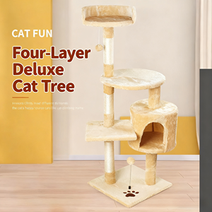 Arbre à <span class=keywords><strong>chat</strong></span> moderne en bois à cinq niveaux de luxe avec perchoirs en <span class=keywords><strong>peluche</strong></span>, colonnes à gratter en sisal, jouet grattoir pour <span class=keywords><strong>chat</strong></span> peu encombrant pour le Nouvel An - Product Image 1