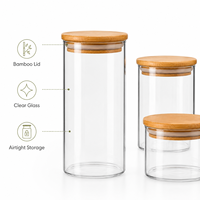 Ensemble de bocaux de rangement ronds en verre avec couvercle en bambou pour la cuisine, le garde-manger, le stockage des aliments, du café, du thé, des pâtes, des collations et des produits secs