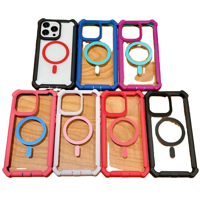 Space Shell Magnetic Suction Solid Color Edge Cell Phone Case for iPhone 15 Shockproof Wireless Charging Full Protected