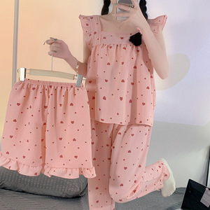 थोक कोरिया पजामा बुलबुला बनियान मीठा लघु आस्तीन आरामदायक पैंट महिलाओं की पजामा - Product Image 2