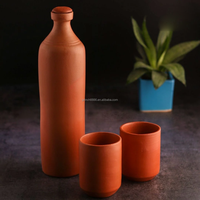 Ensemble bouteille d'eau et gobelet en terre cuite avec liège Orange récipient d'eau en argile en céramique avec tasse bouteille d'eau en argile
