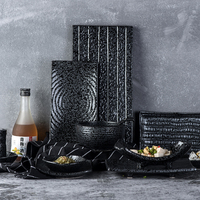 Plat de service à sushi en céramique émaillée noire, fait main, durable et jetable, pour restaurant japonais traditionnel chinois MEIGAUNG