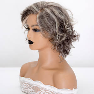 วิกผมลูกไม้ด้านหน้าสีเกลือพริกไทยแบบโมโนโทป <span class=keywords><strong>ผม</strong></span>แท้ 10 นิ้ว แบบลอน มีสินค้าพร้อมส่งสำหรับผู้สูงอายุ - Product Image 4