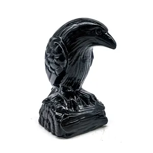 Wholesale Natural Crystal Carving 3inch big crow black obsidian Crystal crafts for home decoration and gift