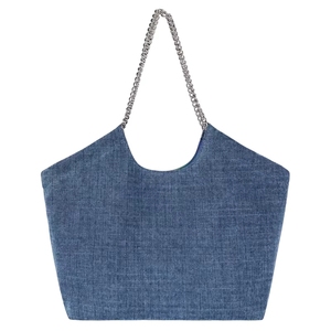 Large Capacity Denim Tote <b>Bag</b> Solid Color Shoulder <b>Bag</b> Eco-friendly Button Closure All Seasons Daily Use - Product Image 6