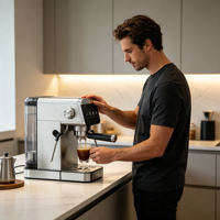 Cafetera Espresso Anbolife de 15 Bares, Panel Táctil Colorido, Calentamiento con Termobloque, Portafiltro de 51 mm, Vaporizador, Certificación CE, para Baristas Caseros, OEM