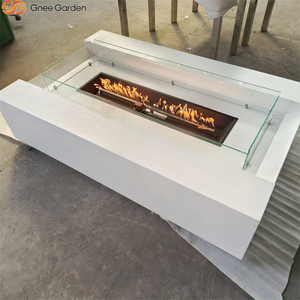 Table de foyer au gaz rectangulaire moderne en acier blanc, sur pieds, personnalisée en usine, écologique, avec pare-vent et allumage électronique - Product Image 4