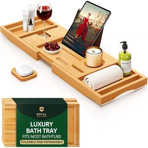Royal Craft Wood Luxury Bath Tray Expandable Foldable Bamboo Bathtub Caddy With <b>Tablet</b> <b>Stand</b> And Cup Holder - Product Image 1