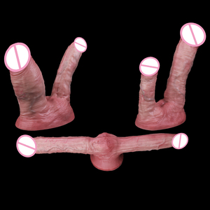 Dildos realistas de doble capa con doble cabeza y ventosa para mujeres y hombres, juguetes sexuales para coqueteo, vagina y ano. - Product Image 1