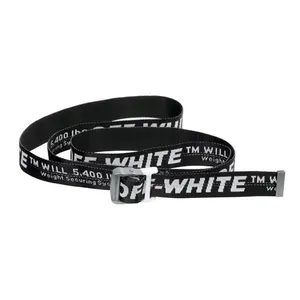 Webbing Manufacturer Customizable Jacquard LOGO OFF Black Belt Men Waist Fabric Woven Belts Alloy Buckle Belt