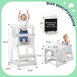 Bambino bianco in legno di apprendimento in piedi torre pieghevole Multi-funzionale bambino torre in piedi con lavagna e rotaie - Product Image 2