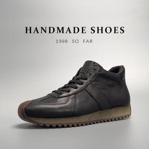 Zapatos Casuales de Cuero con Punta Dividida Negros, Parte Superior de Cuero Genuino, Diseño de Cordones, Malla Antideslizante, Estilo Retro Minimalista - Product Image 2