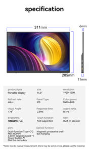 Moniteur <span class=keywords><strong>portable</strong></span> de haute qualité 14 pouces USB C <span class=keywords><strong>écran</strong></span> <span class=keywords><strong>portable</strong></span> HD moniteur de jeu de voyage <span class=keywords><strong>externe</strong></span> pour ordinateur <span class=keywords><strong>portable</strong></span> avec béquille - Product Image 2