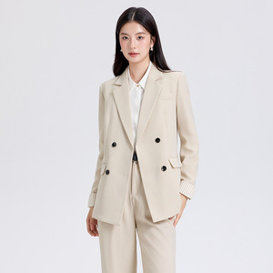 Women's Double-Breasted Suit Set Solid Color Polyester Anti-Wrinkle Casual Work Wear - Product Image 1