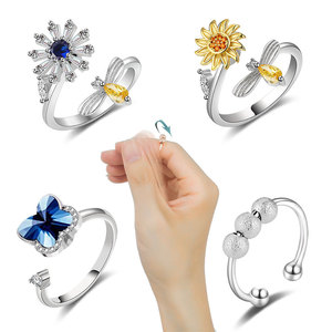Anillos Antiestrés Giratorios Multiestilo, Ajustables, Coloridos, de Circonia, Cobre Chapado en Oro, Joyería para Aliviar el Estrés para Mujeres - Product Image 3
