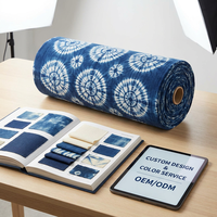 Tissu en microfibre artisanal indigo tie-dye, motif floral mandala batik traditionnel, textile croisé haut de gamme pour vêtements décontractés