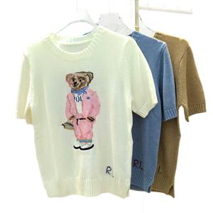 Nouveau <span class=keywords><strong>pull</strong></span> en tricot à col rond et manches courtes pour femme, motif ours brodé jacquard, collection automne/hiver, haut tendance - Product Image 5