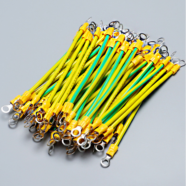 Custom Grounding Cable Wires Pvc Single Core Copper Wiring Harness With Ring Terminal Ring Yellow Green Grounding Cable Assembly