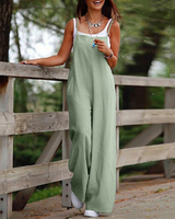 Combinaison Pantalon Large Sans Manches d'Été pour Femmes, Bretelles Décontractées Habillées Coupe Ample Sarouel Jumpsuit avec Poches