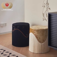 HJ HOME Tabouret de salon, tabouret de maquillage, repose-pieds, pouf à franges, fauteuil de salon, petit tabouret rond, ottoman
