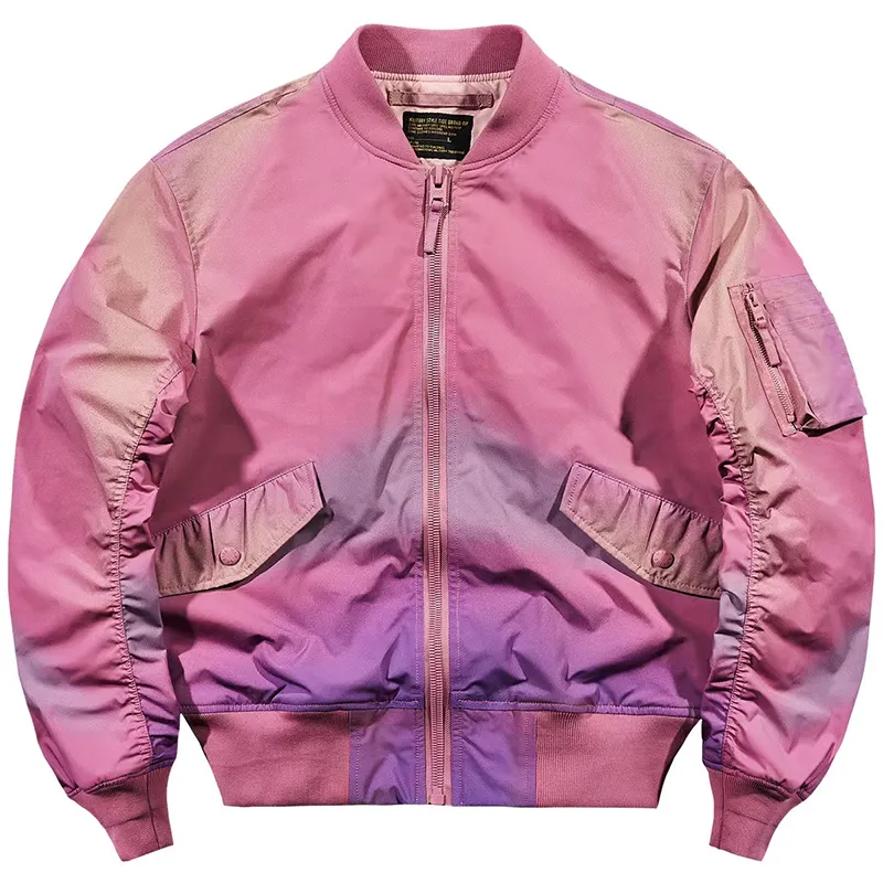 DiZNEW 2022 Fall bomber jacket men fashion gradient tie-dye high street utility coat Custom Logo baggy Duffle baseball jacket