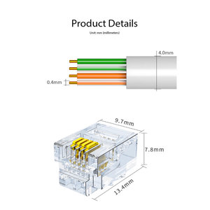 Cable Telefónico HAILE de 4 Hilos HT-<span class=keywords><strong>110</strong></span>-3M, Cable de Conexión de Cobre Puro con Cabeza de Cristal Gris de 2 m (Juego de 10 Piezas) - Product Image 5