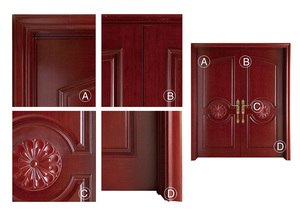 Afrique de l'ouest rouge placage de bois de noyer hall de l'hôtel porte principale manoir simple durable portes d'entrée avec envie - Product Image 3