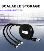 Câble de données rétractable personnalisé 3-en-1 avec logo Vente en gros 1.5m de câble micro multifonction multi USB Type-C Câble de charge