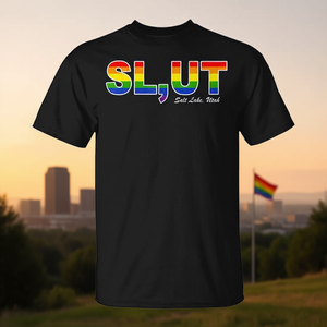 Camiseta Slut Salt Lake Utah Lgbt Pride con estampado de arcoíris negro, unisex, talla para adultos - Product Image 3