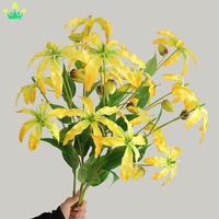 Künstliche Gloriosa-Lilien Zweig Mit Stiel Grüne Blätter Realistische Seidenblumen für Hochzeit Party Heim Büro Tisch Vase Dekoration