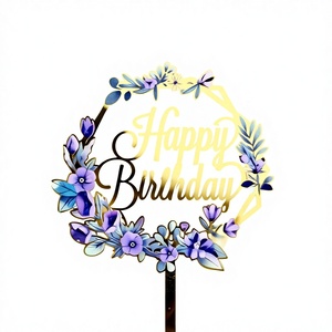 Decoración para Pastel con Forma de Cuña, Estilo Encantador, Acrílico Ecológico, Estampado Floral, Adorno para Pastel de <span class=keywords><strong>Cumpleaños</strong></span>, Artículos para Fiestas - Product Image 6