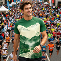 T-shirt de course à manches courtes 100 % polyester à séchage rapide, impression par sublimation intégrale personnalisée OEM, design imprimé sur toute la surface