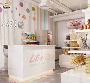 ออกแบบร้านขายขนมสุดทันสมัย ชั้นวางขนมดีไซน์โดดเด่น ตกแต่งภายในอย่างมีสไตล์ ออกแบบร้านขายขนมตามสั่ง ชั้นวางสินค้าปลีกตามสั่ง - Product Image 1