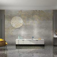 Nouveau design de papier peint 3D, papier peint mural doré, paysage d'oiseaux en vol, style moderne, papier peint ignifuge pour hall, échantillon gratuit