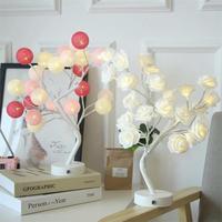 Meilleures ventes décoration de noël saint-valentin 24 36 48 LED Rose rouge rose fleur lampe de table lumières éclairage Rose fleur arbre usb