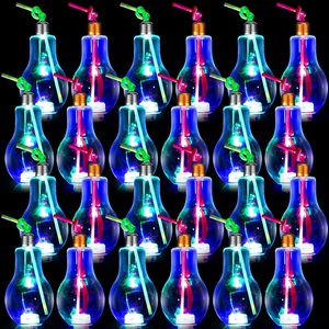 Gobelets en PET avec ampoule de 500ml pour fête à LED lumineuses personnalisées, gobelet promotionnel pour mariages noël avec couvercle en paille pour boire de l'eau - Product Image 1