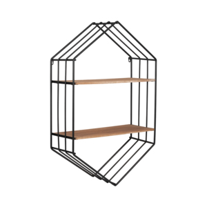Mensola a Forma di Casa da Parete con Struttura in Metallo e Ripiani in Legno, Organizzatore Sospeso per Arredamento Soggiorno - Product Image 2
