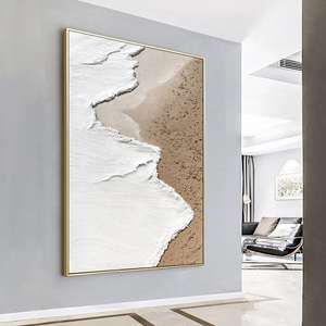 Bán buôn tùy chỉnh khách sạn tác phẩm nghệ thuật ban đầu màu be trắng đại dương bãi biển trừu tượng sơn dầu trên vải có tính năng phong cảnh chủ đề - Product Image 5