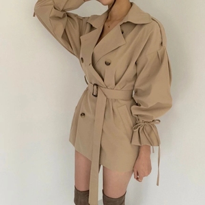 Elegant Women Fashion Loose Flare Sleeve Double Breasted <strong>Coat</strong> Ladies Khaki <strong>Knee</strong> <strong>Length</strong> Windbreak <strong>Coat</strong> Trench - Product Image 4