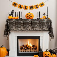 Nappe de table de style français pour la fête des défunts, chemin de table en dentelle noire pour Halloween