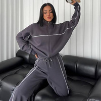 Ensemble Décontracté Femme Nouveau RedPeony Mode Deux Pièces Cardigan Manches Longues Col Semi-Montant et Pantalon Rayé à Lacets