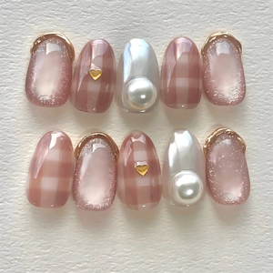 Rosa 3D hecho a mano ojo de gato perla manicura corta elegante armadura Simple desgaste prensa Artificial en <span class=keywords><strong>uñas</strong></span> falsas de alta calidad - Product Image 1