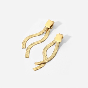 Pendientes de Cadena de Espiga de Diseño Único, Acero Inoxidable, Chapado en Oro, Cadenas Planas de Serpiente, Joyería para Mujer - Product Image 1