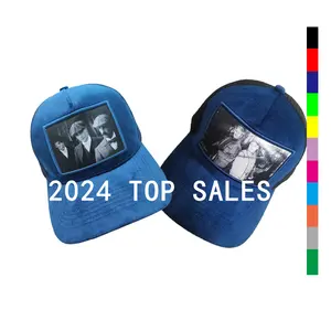 2024顶级销售新品5面板天鹅绒网眼卡车司机帽3d刺绣标志麂皮卡车司机帽带图片