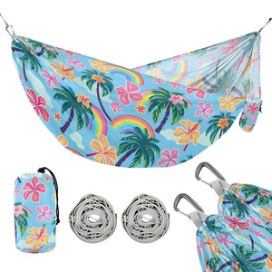 Hamac de camping portable avec imprimé personnalisé palmiers et cordes, thème Aloha Hawaï, pour les vacances d'été, avec sangles d'attache aux arbres et sac de transport intégré - Product Image 2