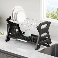 WIREKING Étagère à assiettes en aluminium à 2 niveaux grande capacité, anti-rouille, organisateur de rangement de cuisine avec drainage automatique